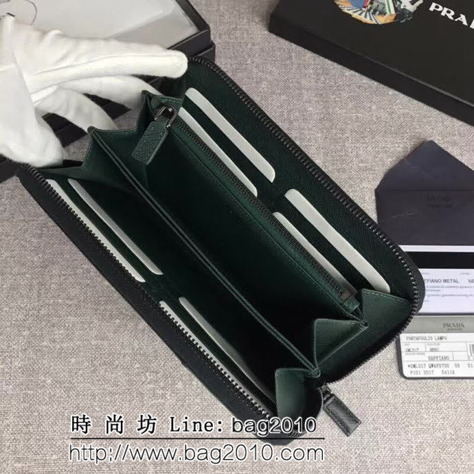 PRADA普拉達 專櫃最新款式 頂級原單十字紋牛皮 男士單拉鏈錢包 2ML317 DD1324
